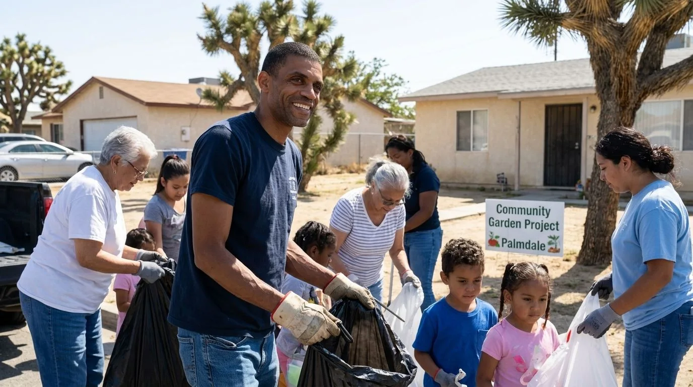 Franzelle Johnson working alongside neighbors during a community cleanup