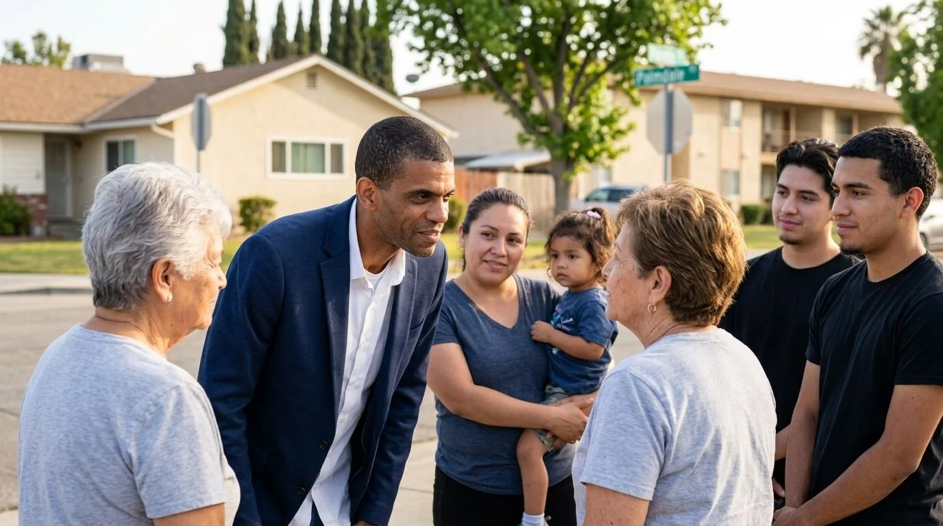 Franzelle Johnson speaking with a Palmdale resident
