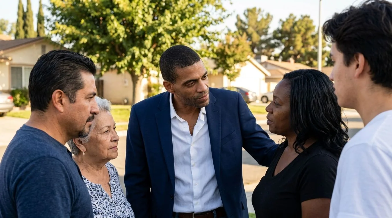 Franzelle Johnson listening to a neighbor on a residential street
